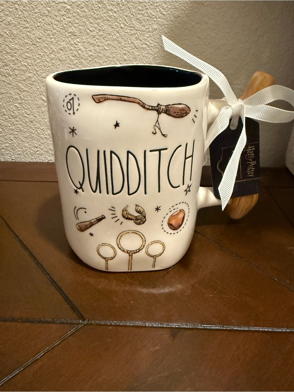 Rae Dunn x Harry Potter ‘Quidditch’ White Ceramic Mug w/ Broomstick Handle NWT